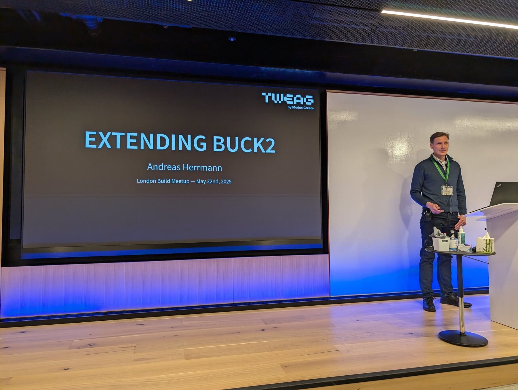 Andreas Herrmann presenting at the May 2025 London Build Meetup