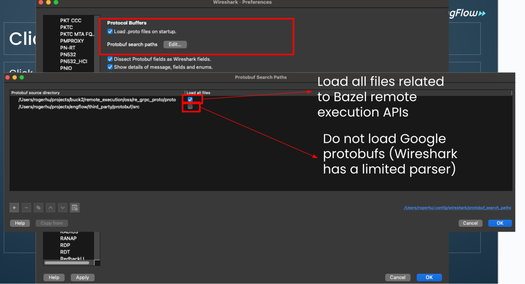 Protocol buffer configuration in Wireshark