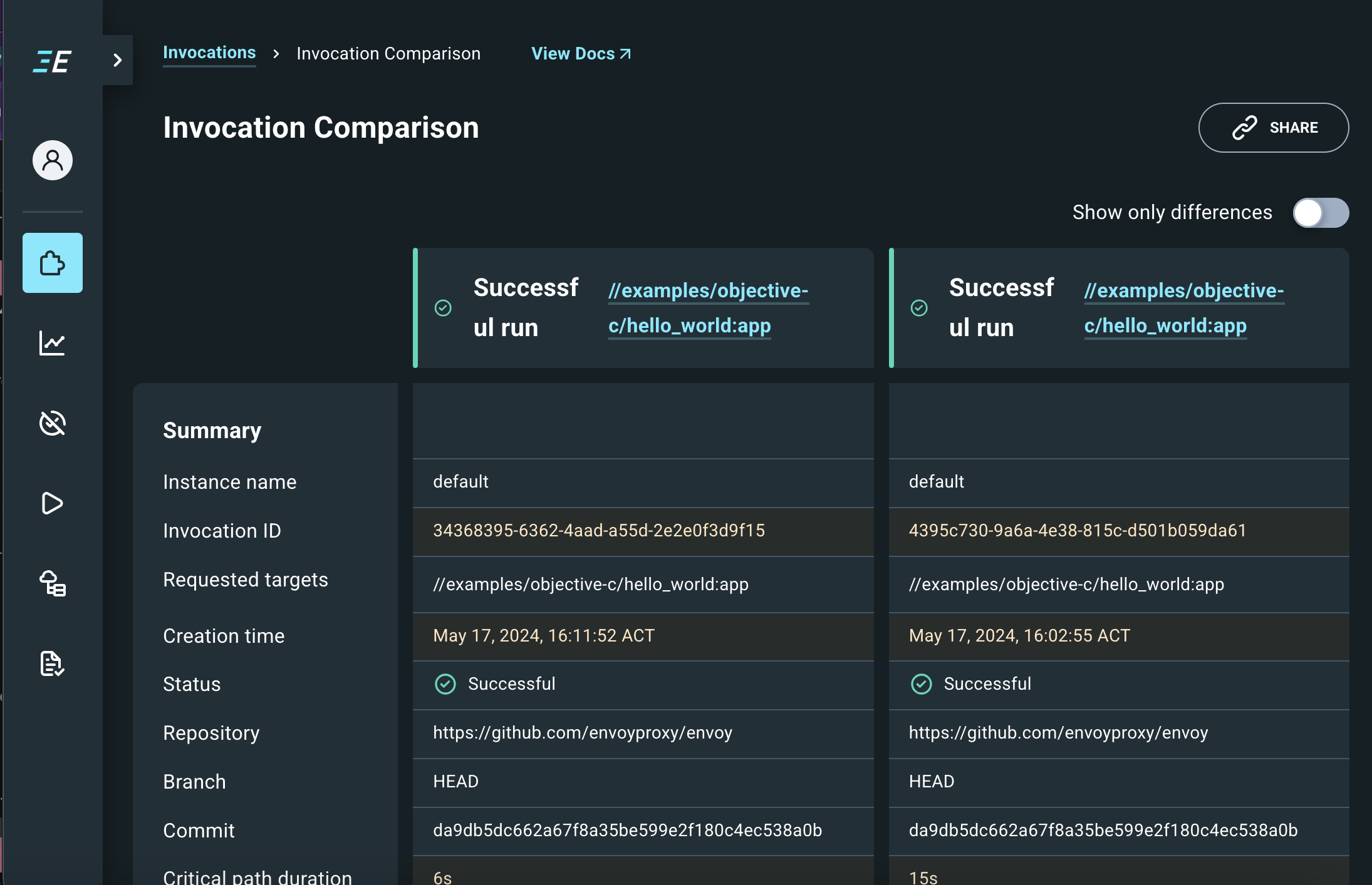 UI Compare feature