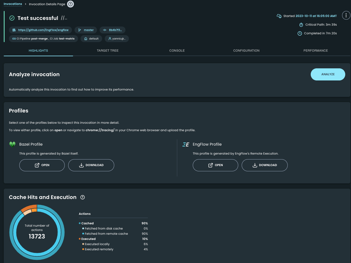 EngFlow UI: Cache performance